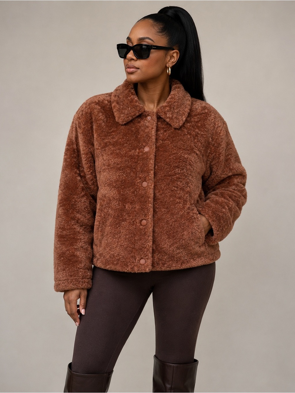 H&M Divided Faux Fur Rose Colored Jacket